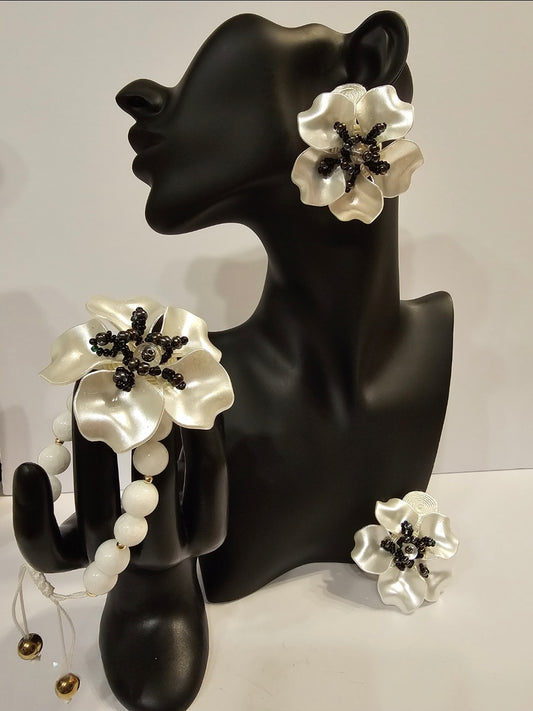aretes con pulsera de cuarzo blanco